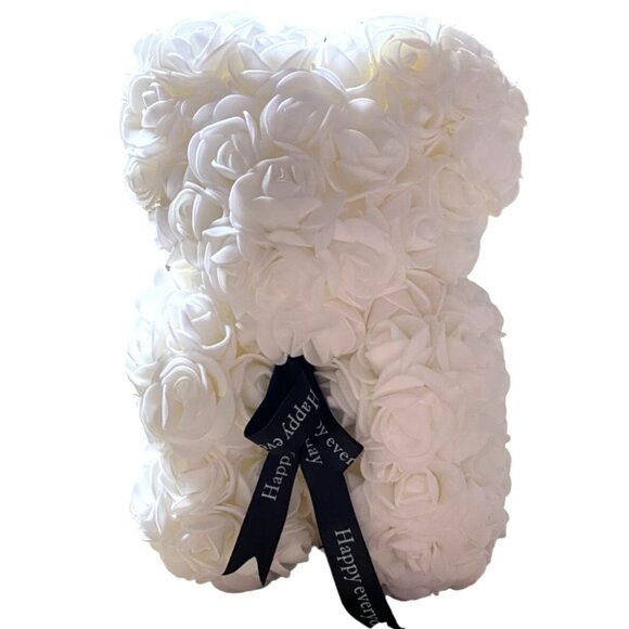"Happy Everyday" 9 in Foam Rose Floral Bear-White-New - Picture 1 of 5